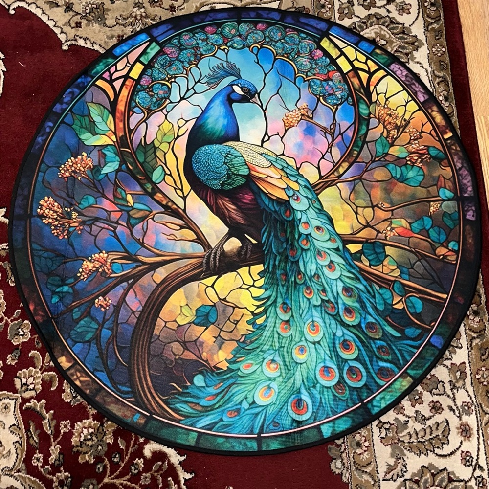 NEW 39 inch diameter Peacock Stained Glass Rug